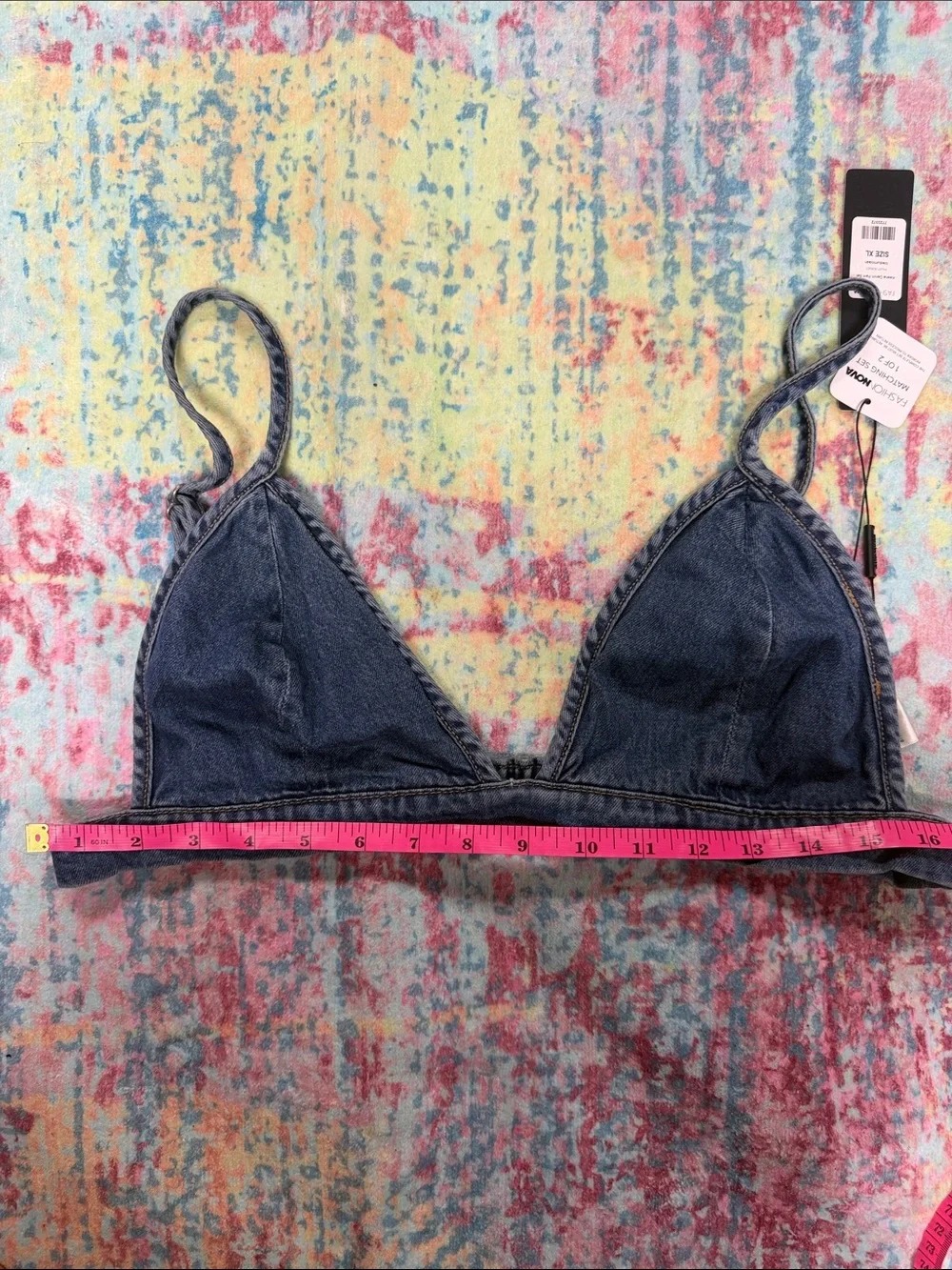 Fashion Nova Dark Blue Denim Triangle Bralette